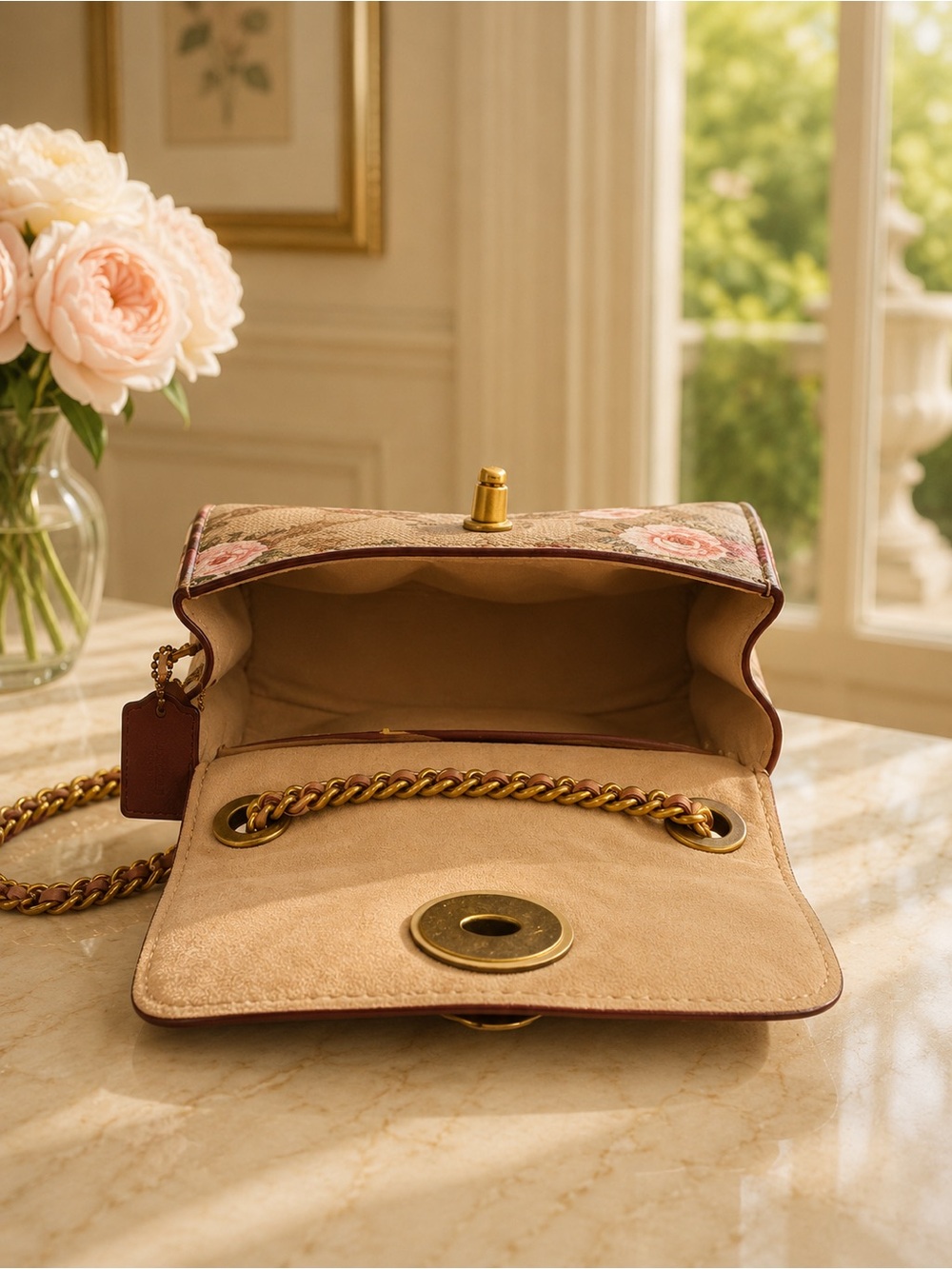 COACH Parker 18 Embellished Signature Rose Print | Tea Rose Turnlock - Picture 5 of 7